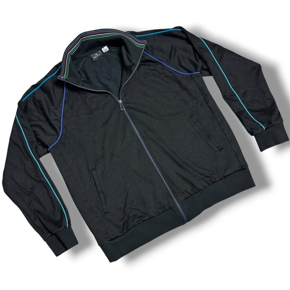 Paul Smith PS Men's Black Full Zip Track Jacket Rainbow Piping XL Extra Large